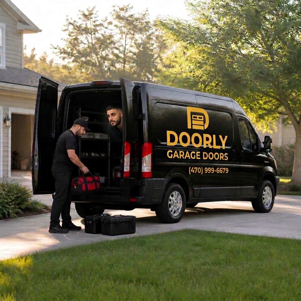 Doorly service van stocked with parts in a customer driveway